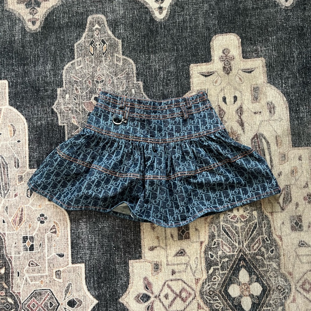 Kids Blue Denim Dior Monogram Patterned Skirt